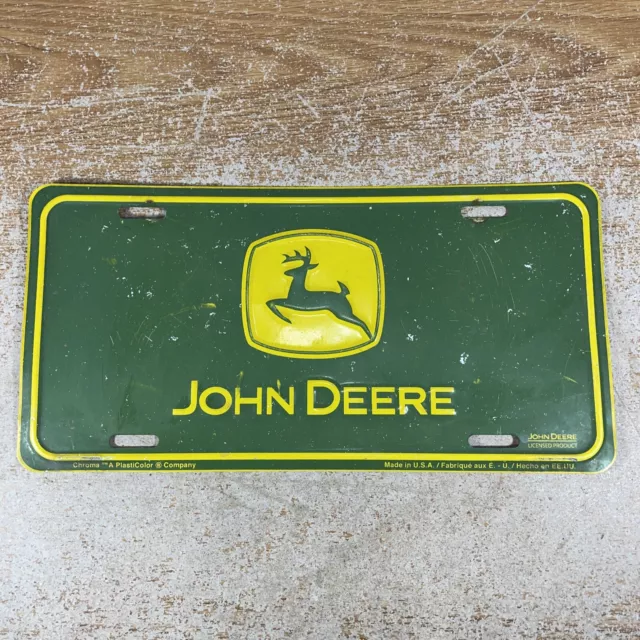 John Deere License Plate Booster vintage yellow on green LICENSED PRODUCT