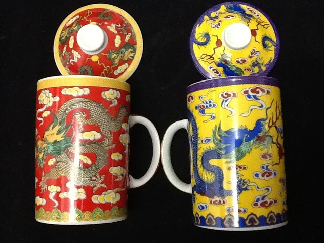 Chinese Jindezhen Porcelain Tea Coffee Cup Handled Infuser Strainer Lid Mug Cups