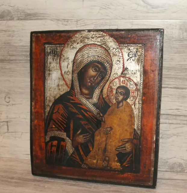 The Virgin Mary and Jesus Christ child Vintage Orthodox hand painted icon 2
