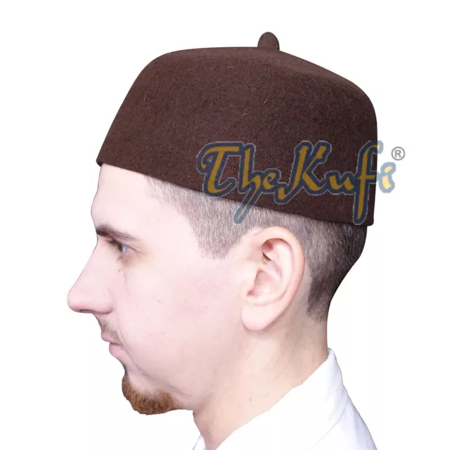 Dark Brown 100% Wool Felt Moroccan Fez Muslim Hat Tip Islamic Kufi Prayer Cap