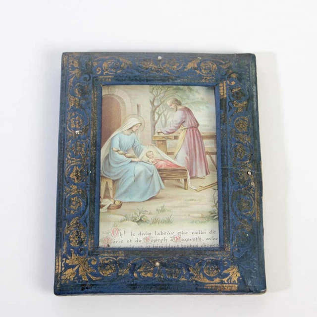 Andenkenbild Maria E Joseph Con Gesù Bambino Dipinto Blu Telaio