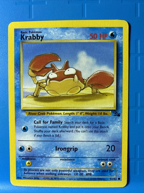 POKEMON CARD KRABBY fossil set ERROR MISPRINT 51/62 RARE Great