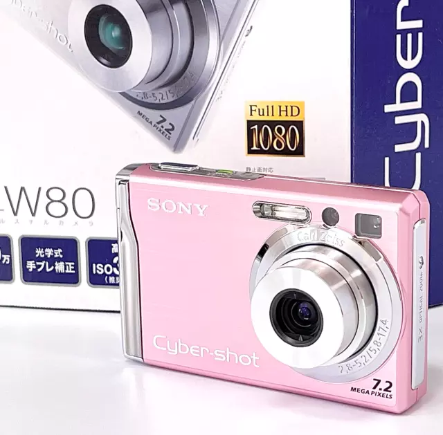 [Top Mint] Sony Cyber-shot DSC-W80 Digital Camera 7.2MP Pink 3x zoom w/ Box
