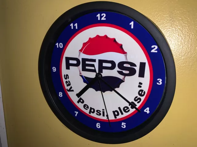 Pepsi Cola Say Please Soda Fountain Diner Man Cave Advertising Wall Clock Sign