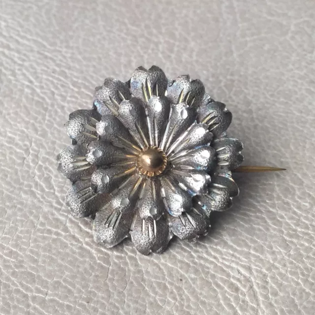 Broche Ancienne Argent Massif Fleurs Plaqué Or 1900 Jugendstil Silver Brooch