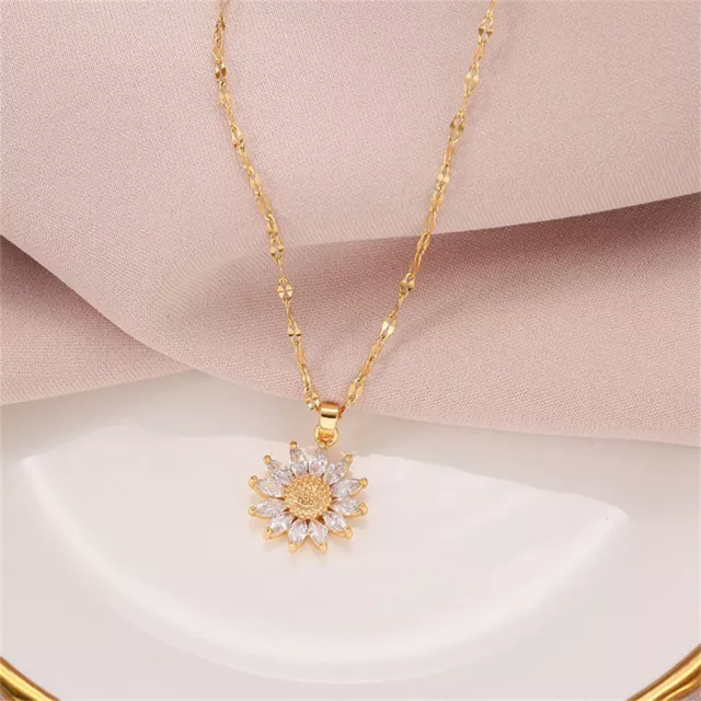 Mode Rétro Bijoux Bohème Luxe Cristal Pendentif Zircon Collier Tournesol Choker