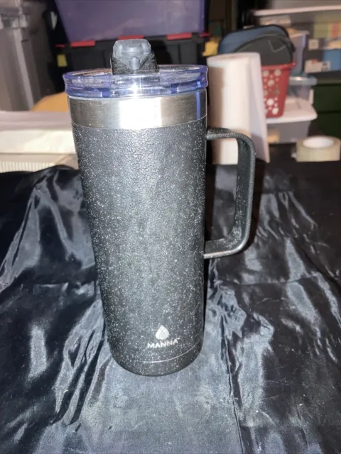 Manna 18 oz stainless steel insulated tumbler with handle.