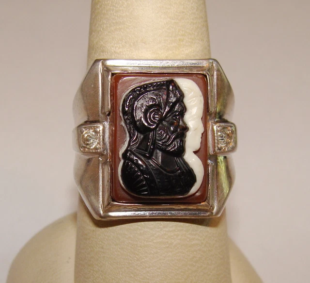 Vintage Men's Uncas Sterling Silver Cameo Roman Centurion Ring 8.25 8.5 Vintage Men's Uncas Sterling Silver Cameo Roman Centurion Ring 8.25 8.5