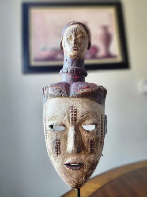 Ibibio Mask with head on mask- Nigeria - African Art