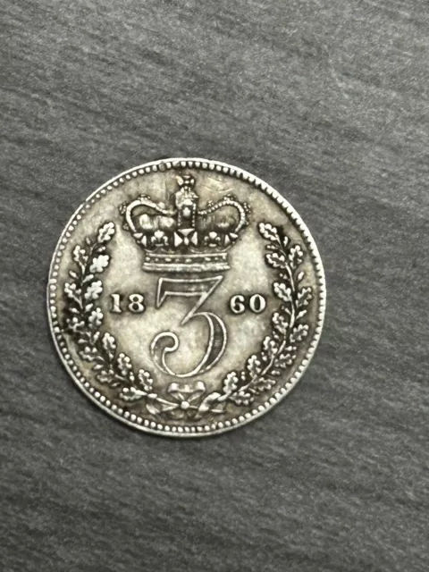 1860 Great Britain Queen Victoria Sterling Silver Threepence.  Scarce.