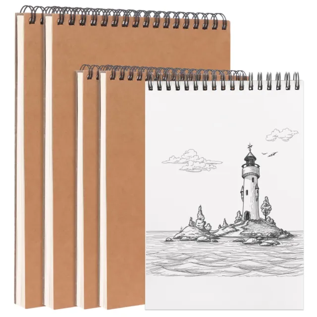 Lot de 4 carnets de croquis à spirales vierges A5 A4 en papier kraft à couver...