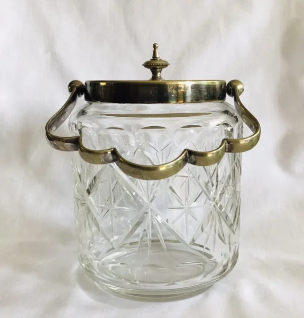 Antique Cut Glass / Crystal & Silver Plated EPNS Lidded Biscuit Barrel / Jar