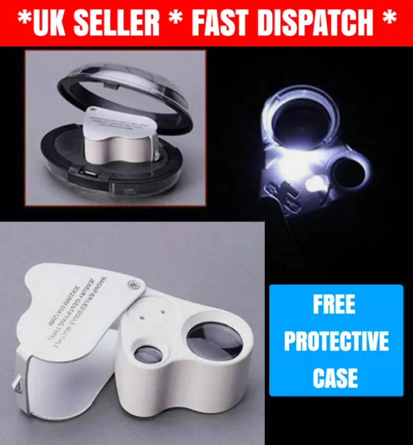 Pocket Jewellers Eye Loupe Magnifier Jewelry Magnifying Glass LED Light 60X 30X