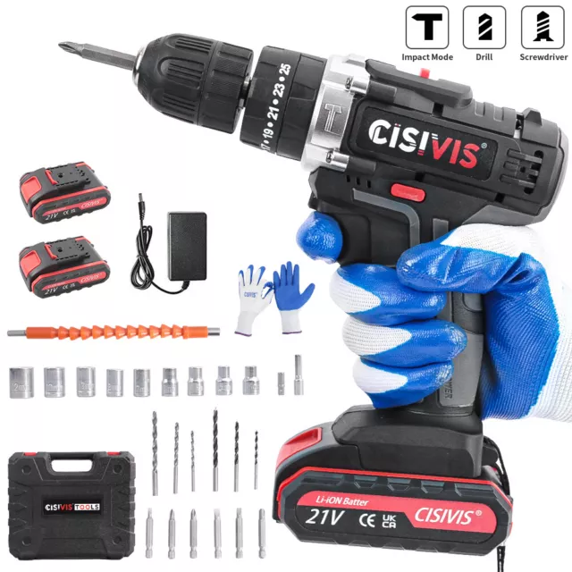 21V Cordless Hammer Drill Set Electric Impact Driver Screwdriver + 2 Battery UK