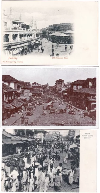3* VIEWS BOMBAY (MUMBAI) INDIA - OLD HANUMAN STREET & NULL BAZAAR TUCK PC c1906