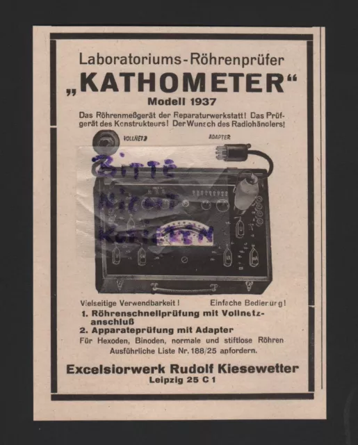 LEIPZIG, Werbung 1938, Excelsiorwerk Rudolf Kiesewetter Kathometer