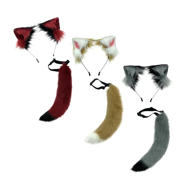 Cosplay Women Animal   Ears Headdress Tail Set Plush Lolita Headband