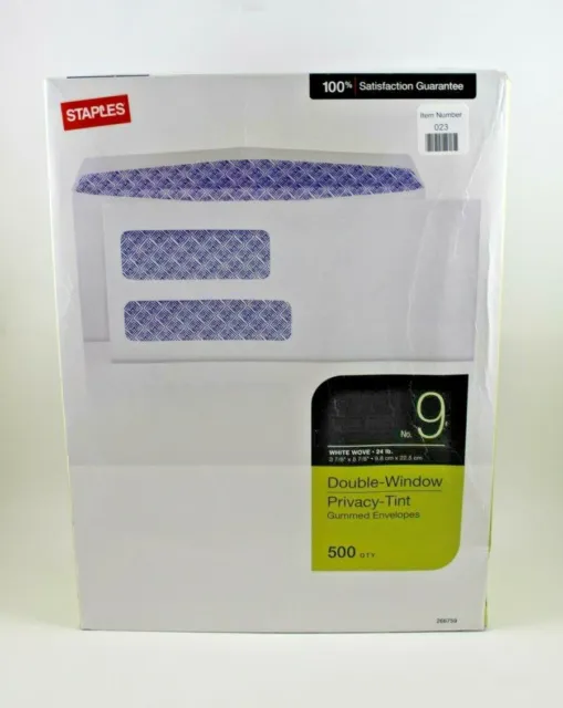 STAPLES No. 9 DOUBLE WINDOW PRIVACY TINT ENVELOPES   500 QTY