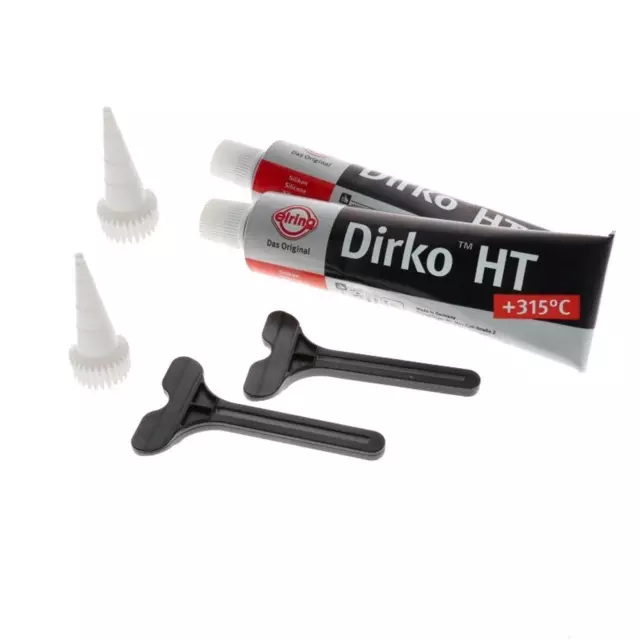 2x DIRKO HT Dichtmasse ELRING 70ml schwarz -60 bis 315° Silikon Motor Ölwanne