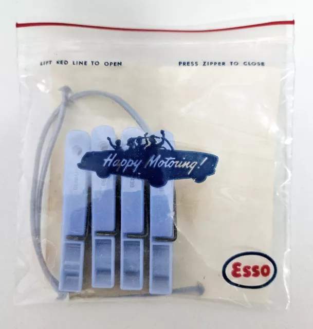VINTAGE ESSO GASOLINE "HAPPY MOTORING!" Promotional Blue Clothes Pins/Hangers