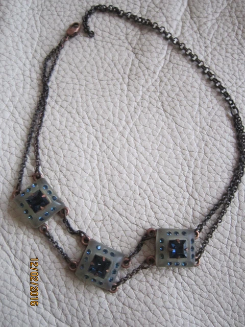 Collier Art Déco REMY DIS – Strass Bleus, Tour De Cou, Bijou Vintage Occasion