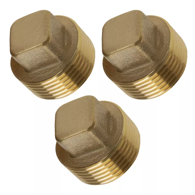 3pk 3/4 Inch NPT Male Square Head Brass Plug Four Corners Blanking Plug Tube