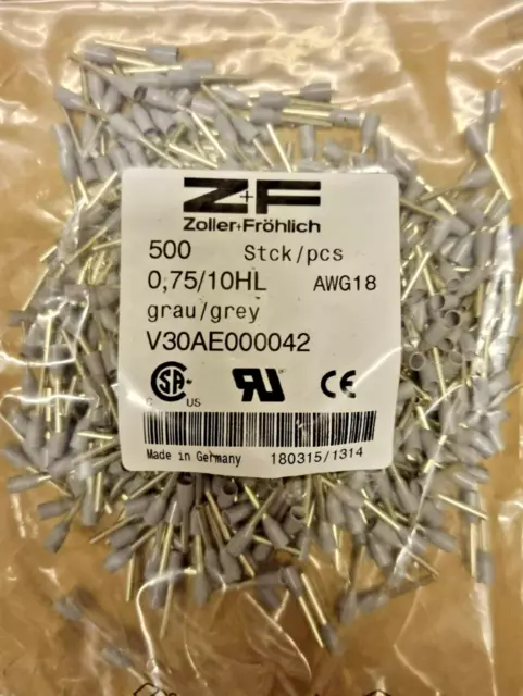 Wire End Sleeves Insulated Z&F 0.75mm2, 16mm/10mm Long AWG18