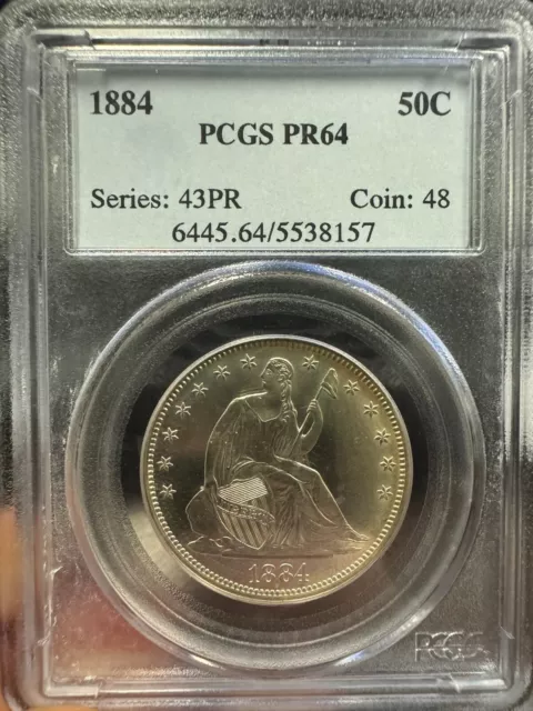 1884 50C PCGS PR 64 PROOF Seated Liberty Silver Half Dollar, Scarce Type Coin