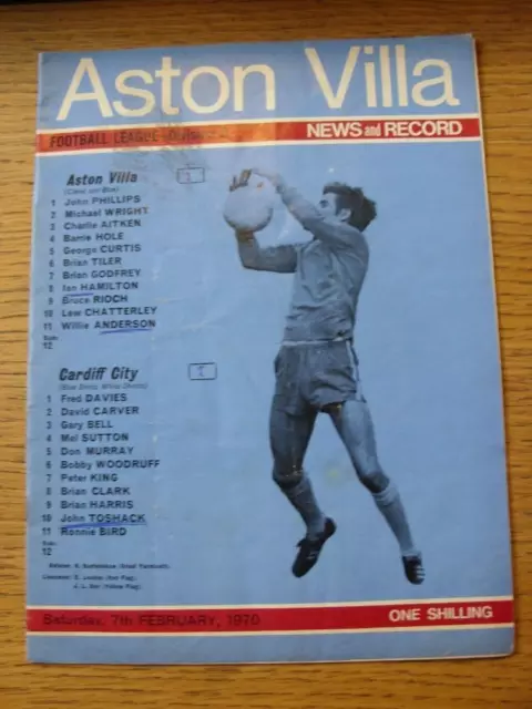 07/02/1970 Aston Villa v Cardiff City  (Folded, Marked, Team Changes)