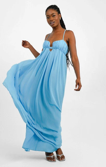 princess polly baby blue dress Asos Design Curve Flutter Sleeve Ruffle Midi Dress with Cut Out in  Cornflower Blue Cornflower Blue main image 1