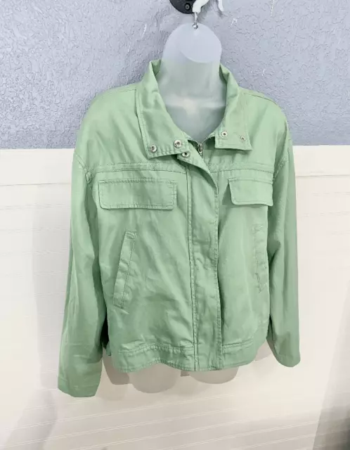 Treasure & Bond Women’s Stand Collar Cotton Twill Jacket Green Basil