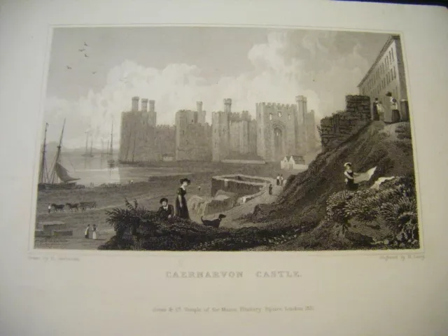 1831 Antique Print Caernarvon Castle - Gastineau