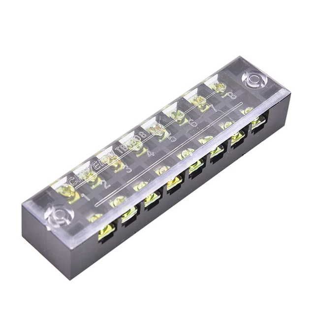 600V 15A 8 Positions Dual Rows Covered Barrier Screw Terminal Block Strip-t-