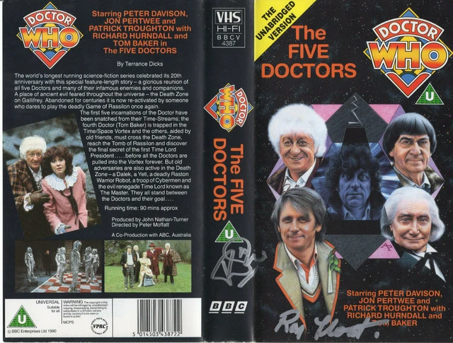 Ray Float Actor DOCTOR WHO: THE FIVE DOCTORS VHS Cover Signed by Paul Jerricho & Ray ...