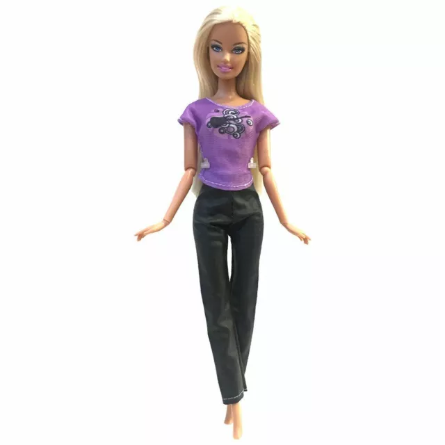 Doll Clothes Casual Wear Purple Shirt Black Trousers Model Outfit For Barbie Toy