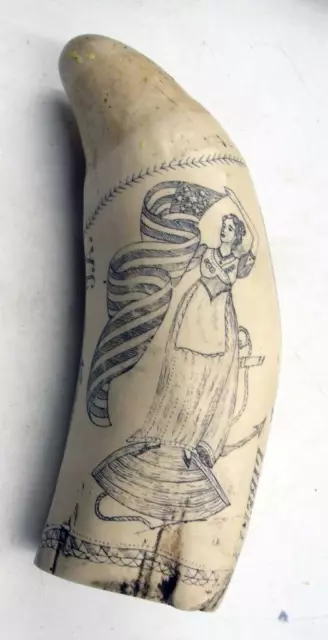 Patriotic Scrimshaw Resin Replica The Whaler Eagle  Whales Tooth   6 Inch