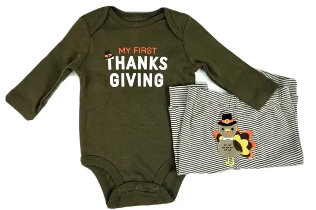 My First Thanksgiving Boys Outfit Size 3 Months Bodysuit Pants w/ Turkey Carters
