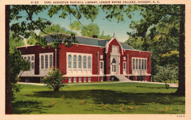 Postcard NC Hickory Lenoir Rhyne College Rudisill Library Linen Vintage PC f2685