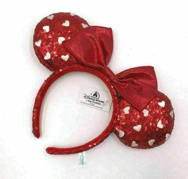 Red Heart Sequin Bow Cute Edition Girl Disney Parks 2021 Minnie Ears Headband