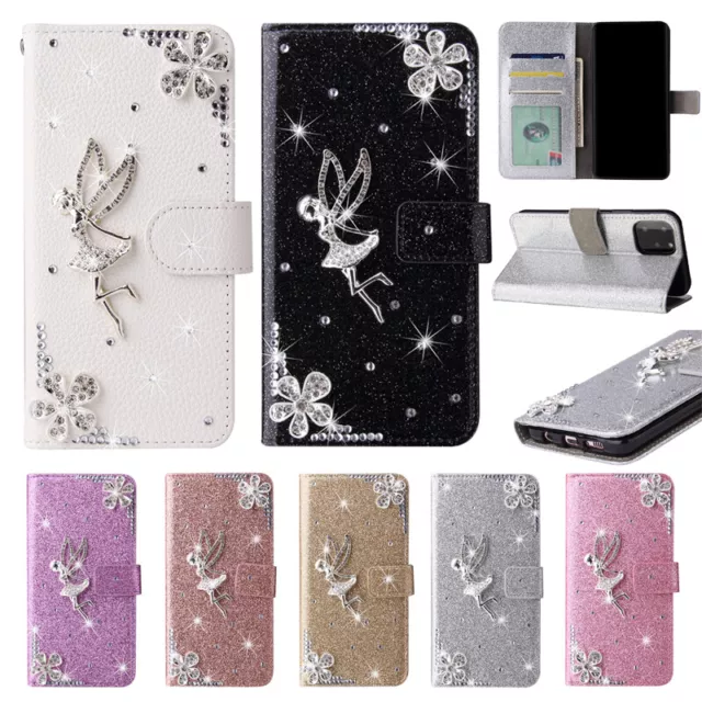 Bling Engel Leader HandyHülle Wallet Case For Samsung S 6 7 8 9 Plus S10 S20 FE