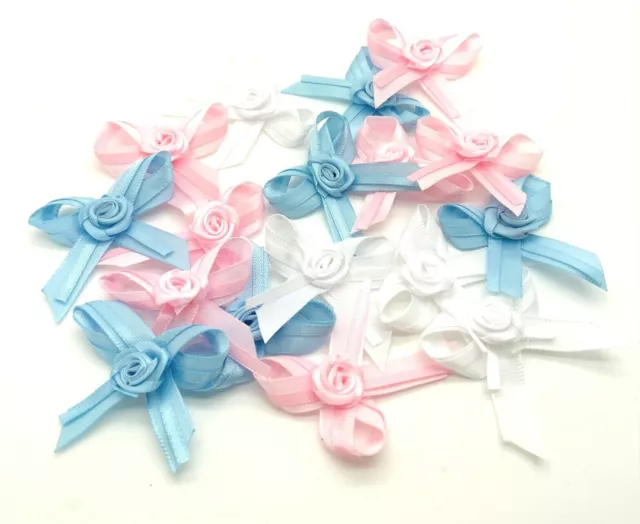 Satin Ribbon Baby Bow with Rose Applique Decoration Gift Craft Bows Cardmaking