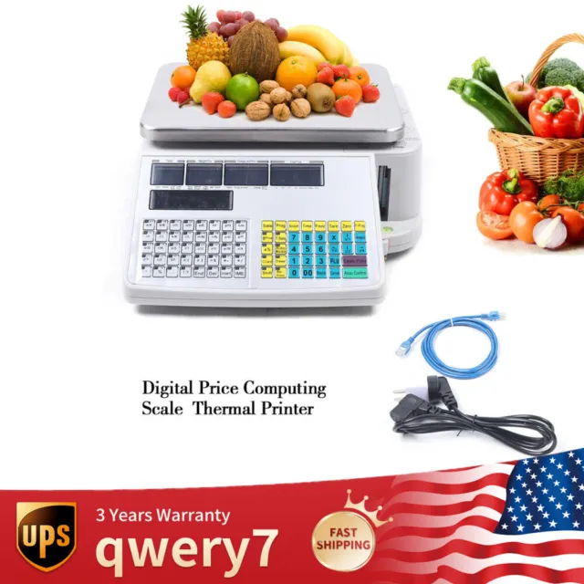 Waterproof Commercial Scale Bundle Digital Commercial Price Scale 66lb /  30kg for Food Meat Fruit Produce with Green Backlight LCD Display 15 Inches