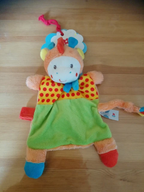 Doudou plat girafe Jungle orange jaune vert bleu rouge à pois Nicotoy Simba neuf