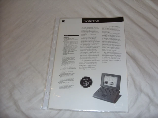 Apple PowerBook 520 two-sided data sheet black/white vintage brochure Macintosh