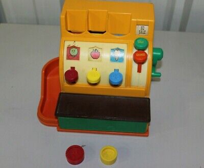 Vintage 1974 Fisher Price Cash Register With 2 Coins - Working Bell