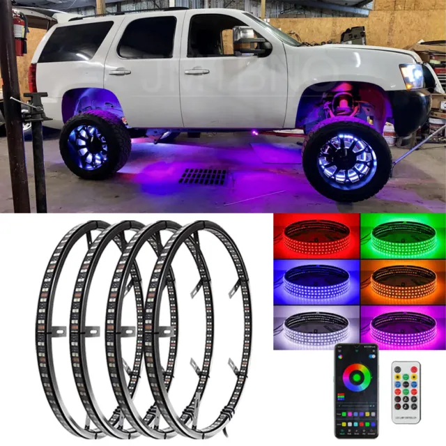 4PC 15.5" RGB LED Wheel Ring Rim Lights Kit w/ Turn Signal Brake For Chevy Tahoe