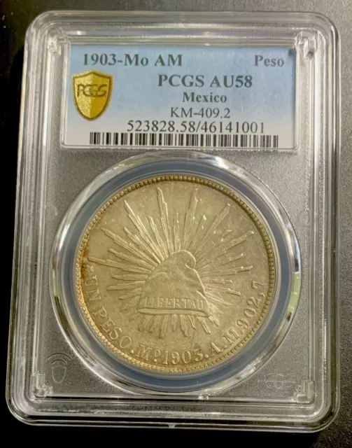 Mexico 1903-Mo AM Peso / PCGS AU58 / Km409.2 / Very Nice Strike & Luster