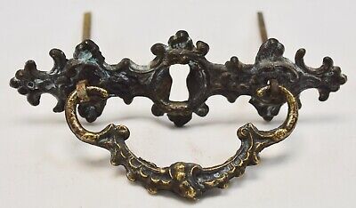 Ornate Verdigris Sold Brass Bail Pulls for Drawers. Backplate 5"x1.5". 3" Bore.