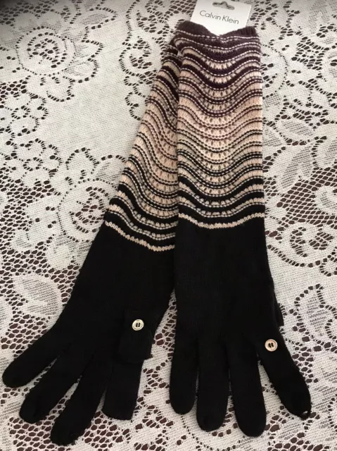 Women’s Calvin Klein Knit TEXTING Long Scrunched Gloves BLACK  OS New W Tag