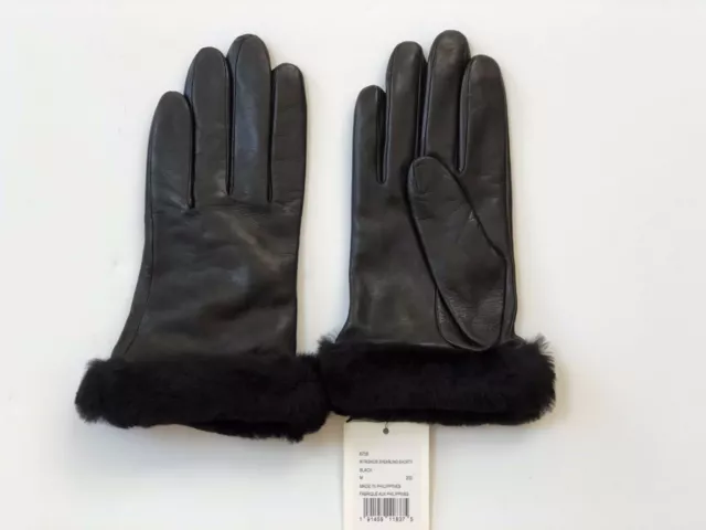 UGG Genuine Dyed Shearling Trimmed Leather Gloves Black Size Small Retail $110